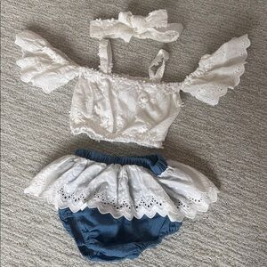 White Lace Baby Outfit with Headband